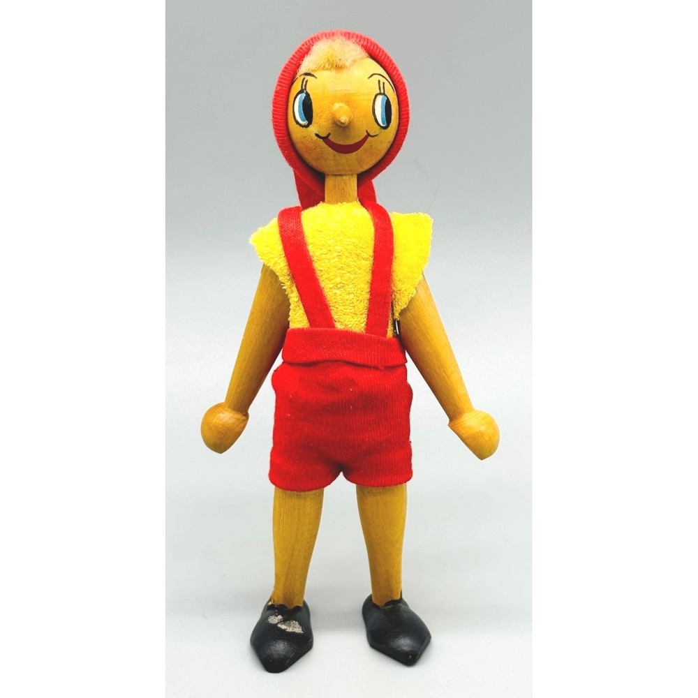 Vintage Pinocchio Wooden‎ Doll Hand Painted Peg Jointed Figure